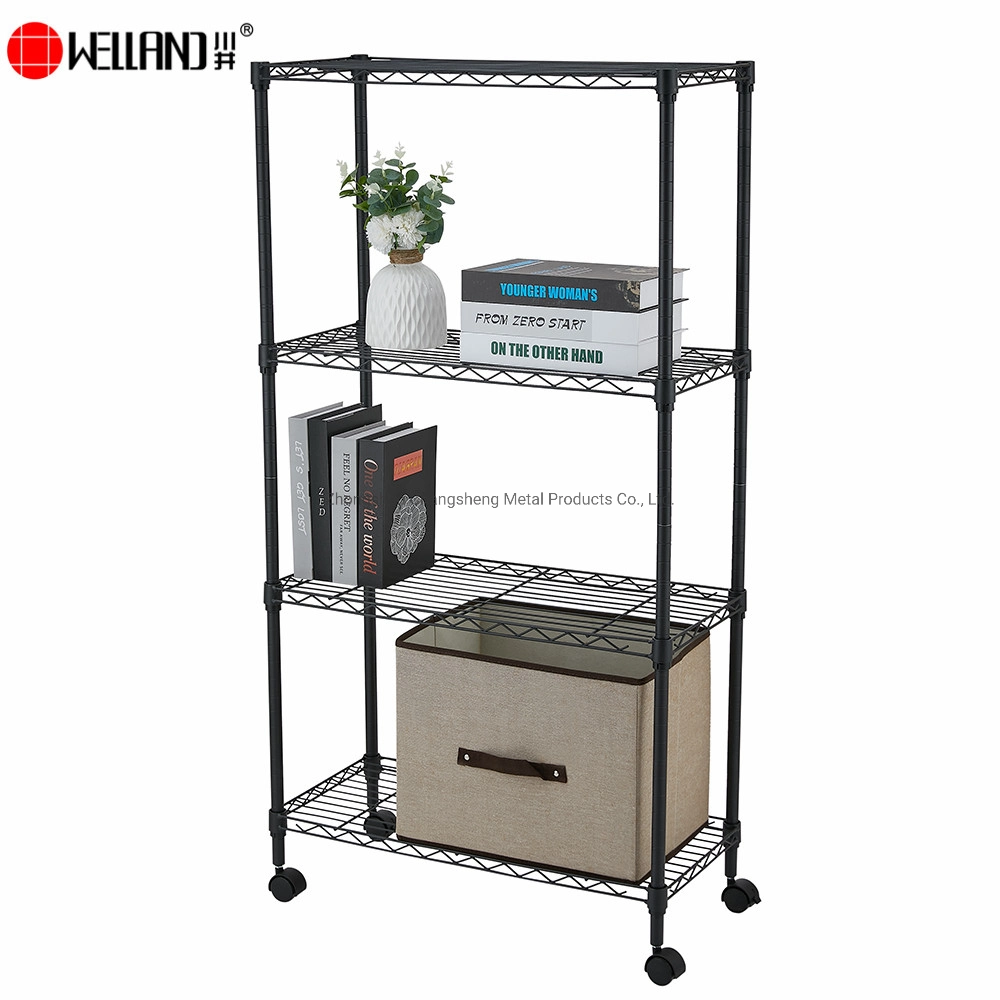 New Design Moving 4 Tiers Light Duty Storage Adjsutable Metal Wire Shelving Unit