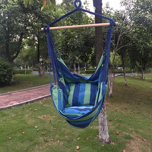 Hot Sale Indoor Hanging Swing Chair with Wooden Stick Outdoor Canvas Camping Hammock