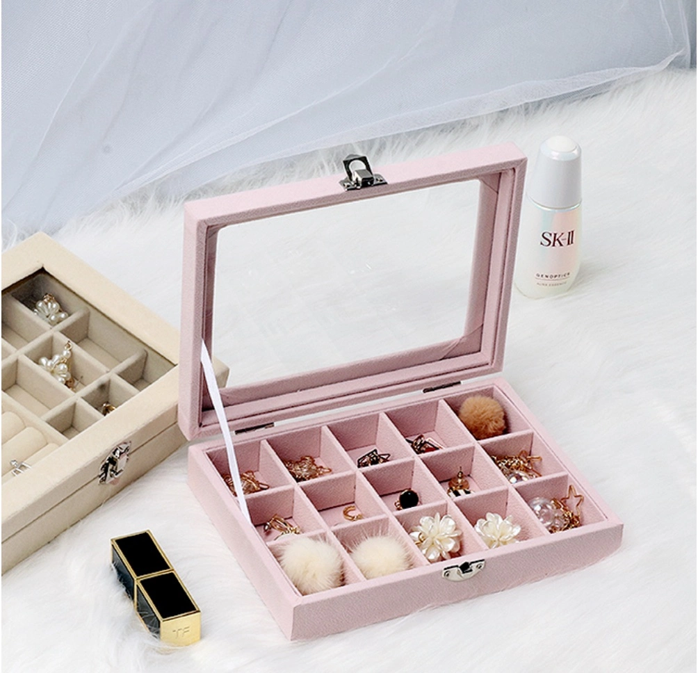 Ins Hot Glass Window Velvet Jewelry Packaging Grid Jewelry Tray Box for Bracelet