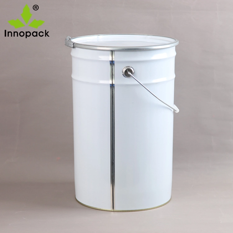 30 Liter White Metal Pail with Lock Ring Lid