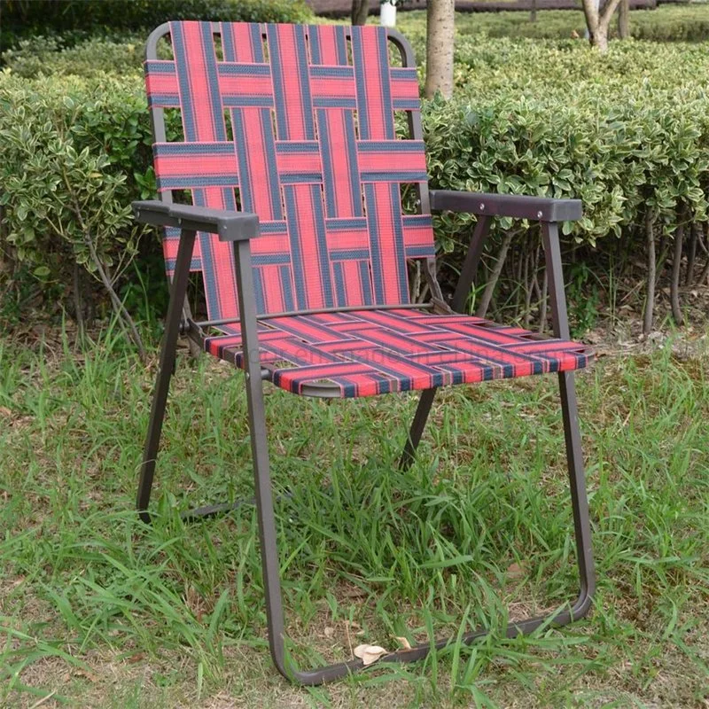 Easy Foldable Aluminum Outdoor Plastic Folding Beach Lawn Web Mesh Patio Fishing Garden Camping Chair with Shoulder PP Strap