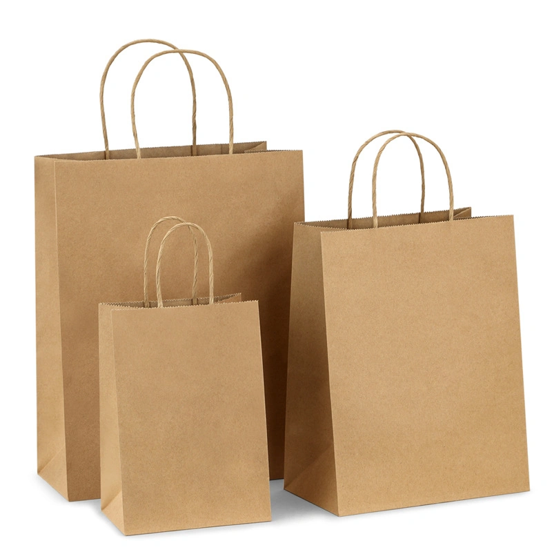 Customized Biodegradable Recyclable Bakery Food Shopping Takeaway Takeout Kraft Paper Packing Packaging Bag
