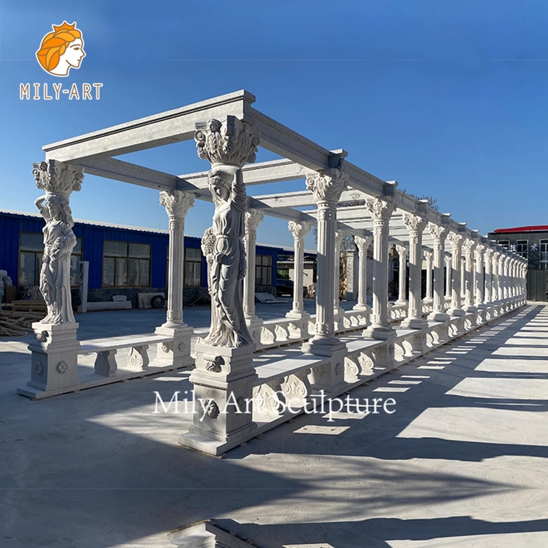 Decoration Large White Natural Stone Square Marble Column Gazebo