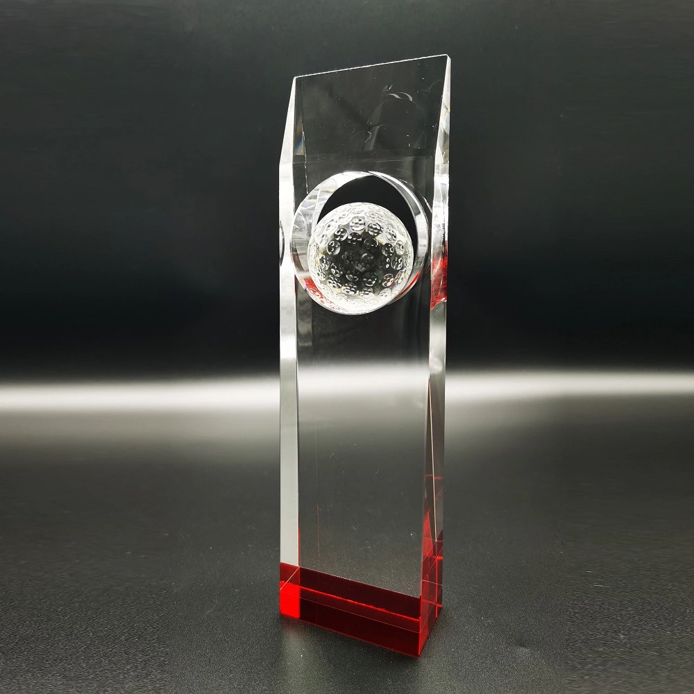 Novo Crystal Golf Trophy Awards Red base