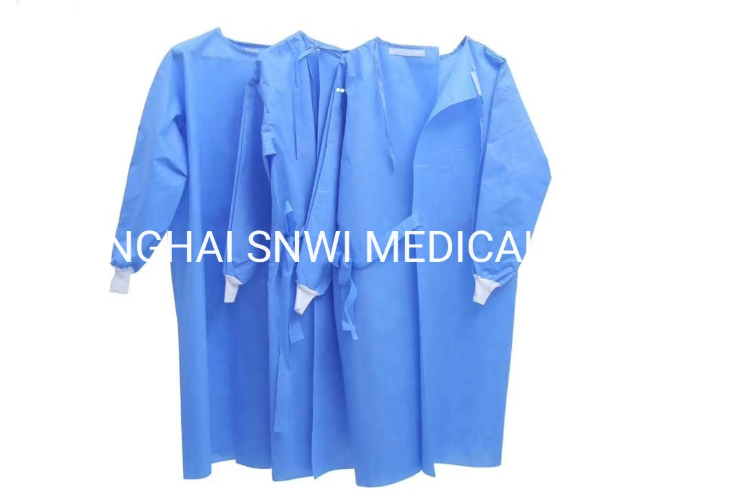 PP Coated PE Waterproof Disposable Fluid Resistant Ultrasonic Sealed Surgical Gown Isolation Gown Visitor Gown