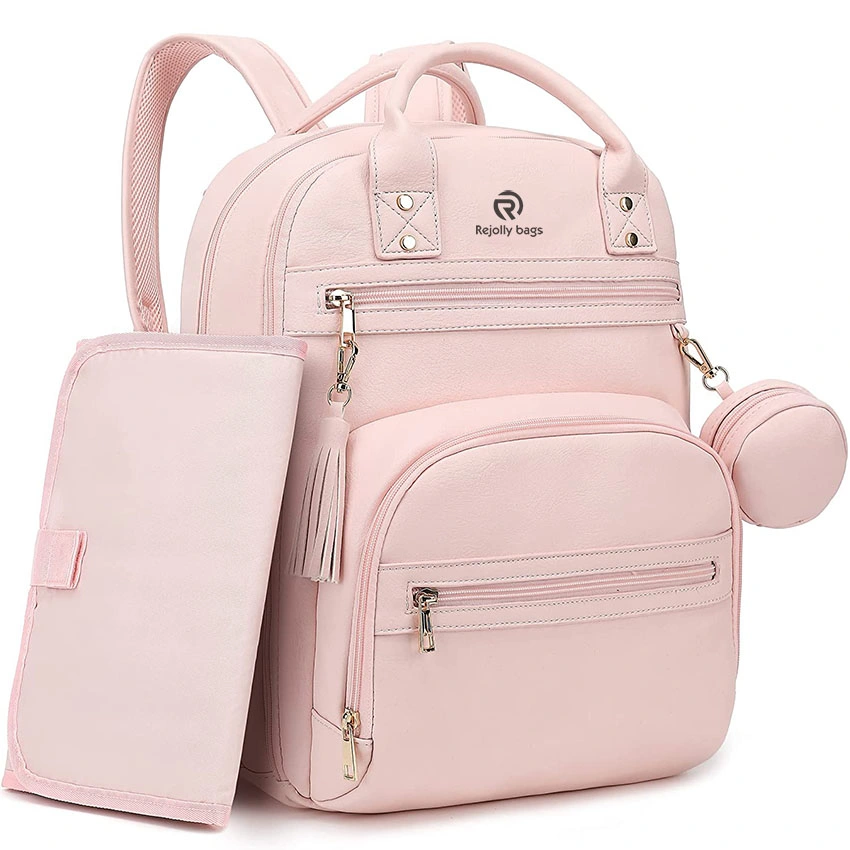 Leather Baby Diaper Backpack with Portable Travel Changing Pad Bag