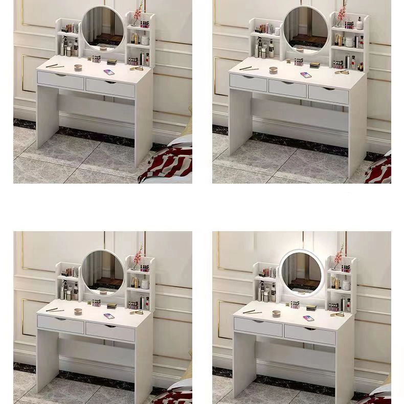 Startseite Schlafzimmer Möbel White Make-Up Tisch Eitelkeit Ankleidetisch Aus Holz Melamin LED Home Tisch mit Spiegel