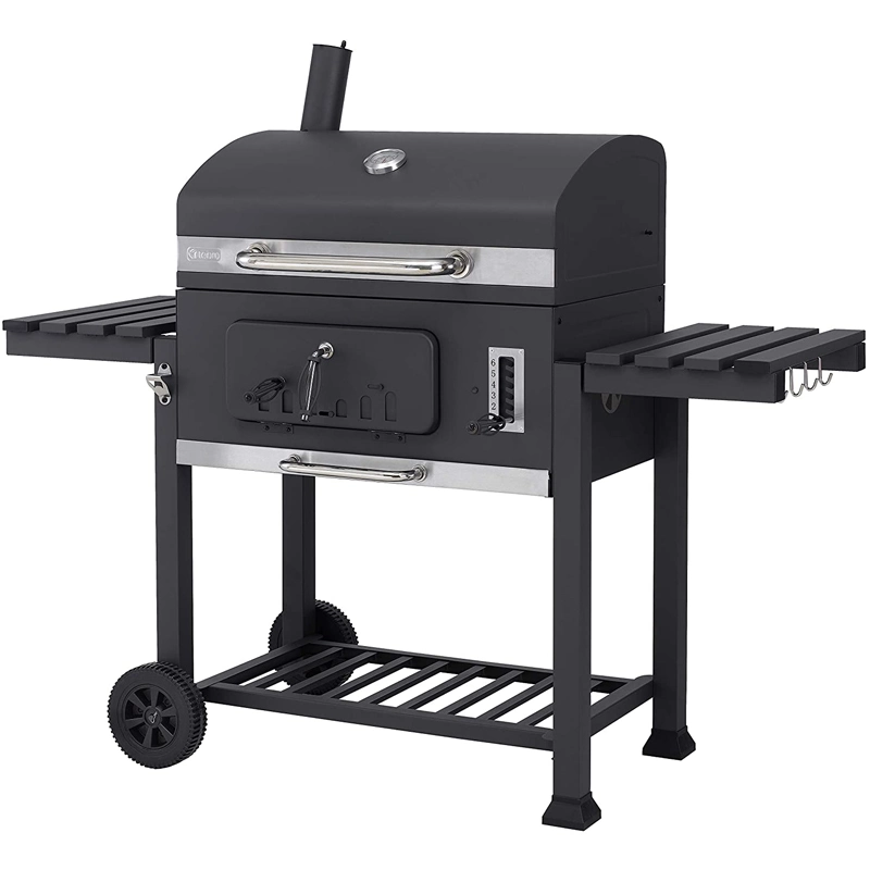 Patio Home Square Trolley Cast Iron Grill Smoker Charcoal Barbecue Oven Grill