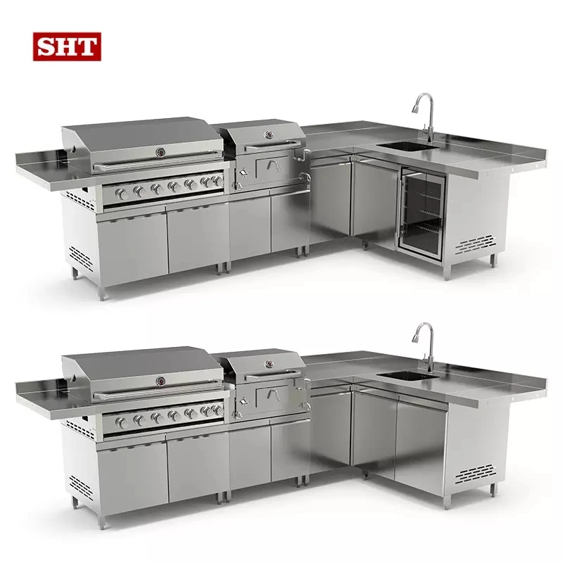 European Style Design Kitchen Cabinets with BBQ Gas Grill and Charcoal Grill for Restaurant