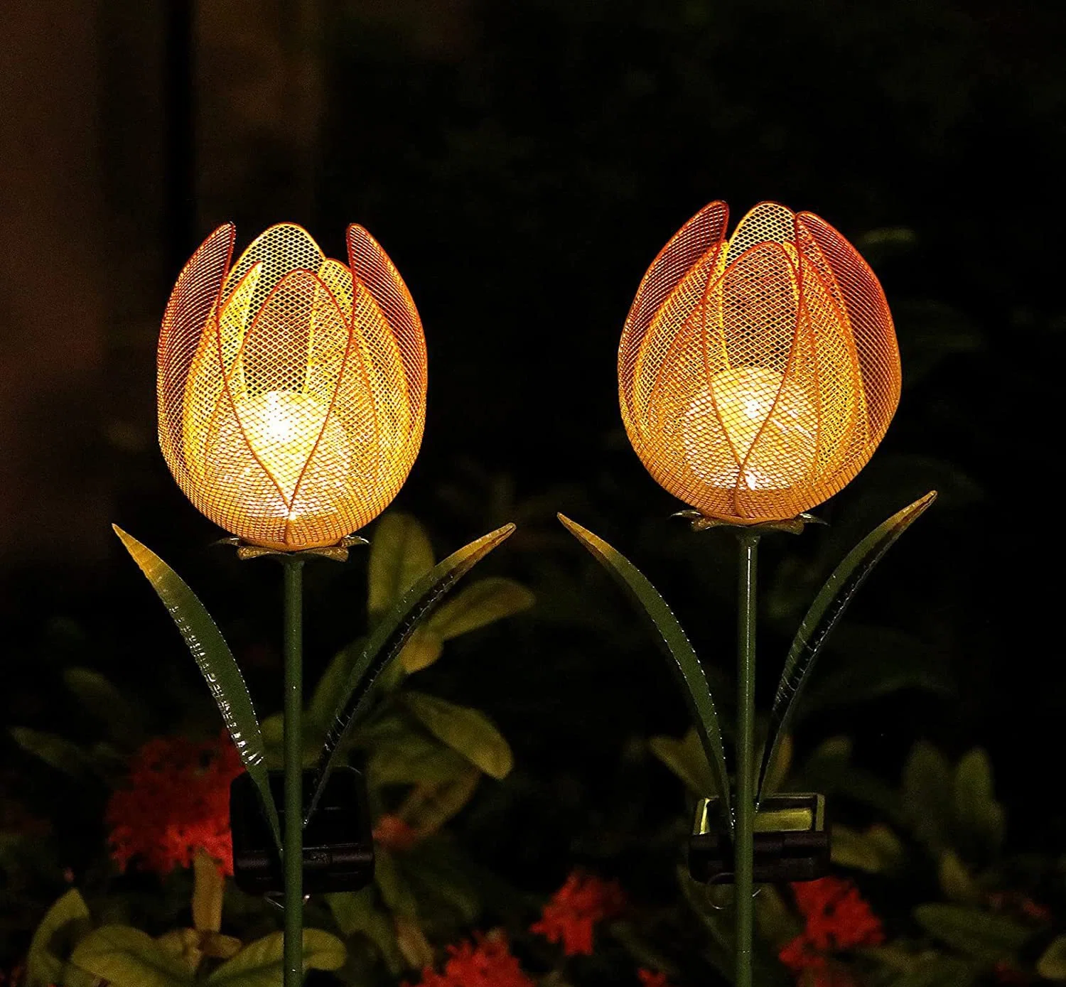 Piquet de jardin étanche en métal tulipe globe verre bille lumières solaires Décoration pour patio pelouse passerelle de table de sol