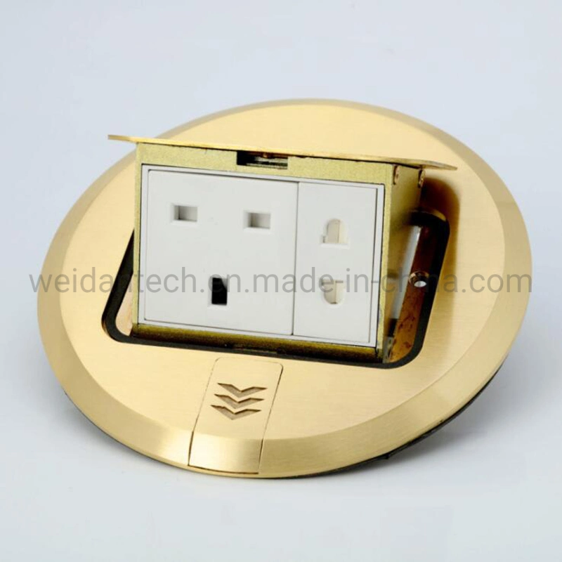 US style Floor Power socket, 2port with Round shape Copper alloy Face plate