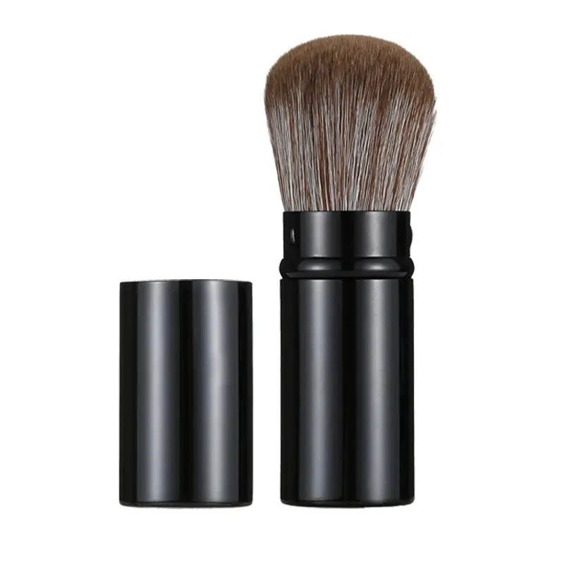 Beautichen Large Black Metal Retractable Cosmetic Kubuki Powder Brush Slanted Luxury Black Makeup Brush Powder Brush