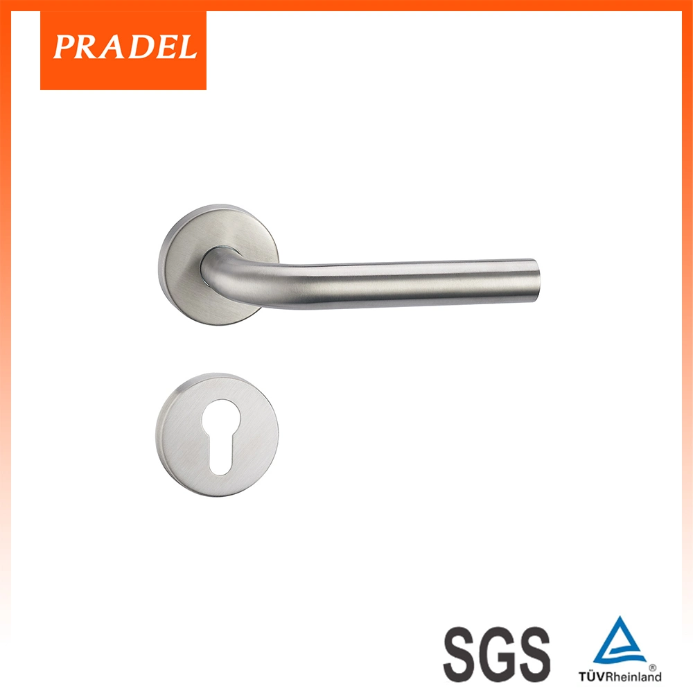 SUS304 Satin Finish Bedroom Door Lever on Rose Straight Door Handle Sets