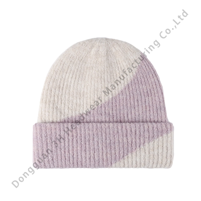 Großhandel Mode zwei Ton verdicken Winter Caps für Unisex Custom Mütze Mit Wollgestrick