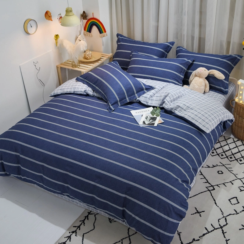 Listrado japonês simples conjunto de quatro peças de roupa de cama de casal