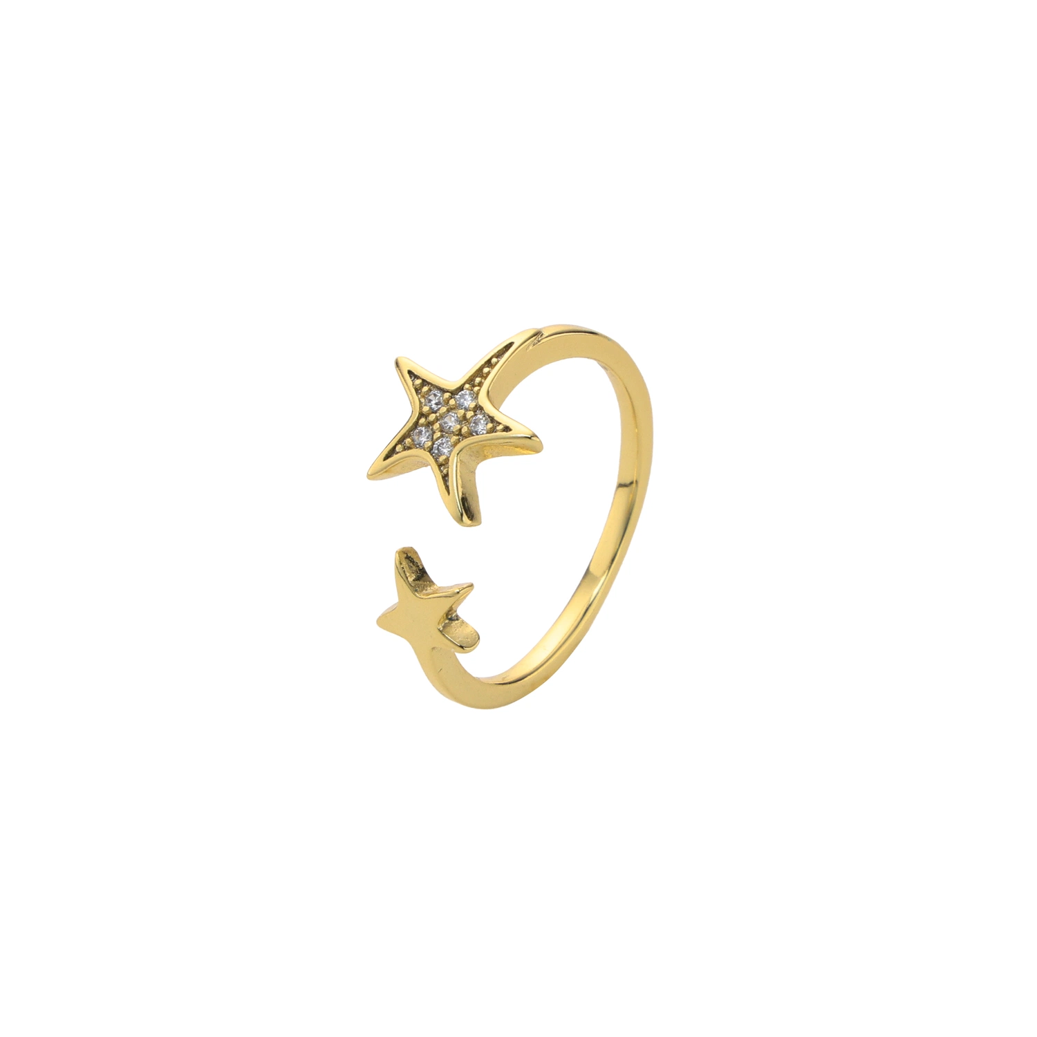 Design Simple Pretty Gold Plated Fashion Silver Jewelry Star Ring for Women