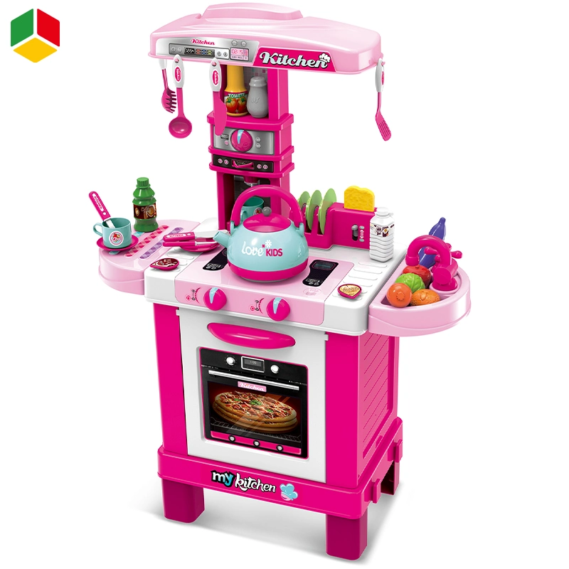 QS 2022 New Children Wholesale Cooking Set Toys Pink Simulation Spray Kitchen Pretend Play Kitchen Set Toy for Girls