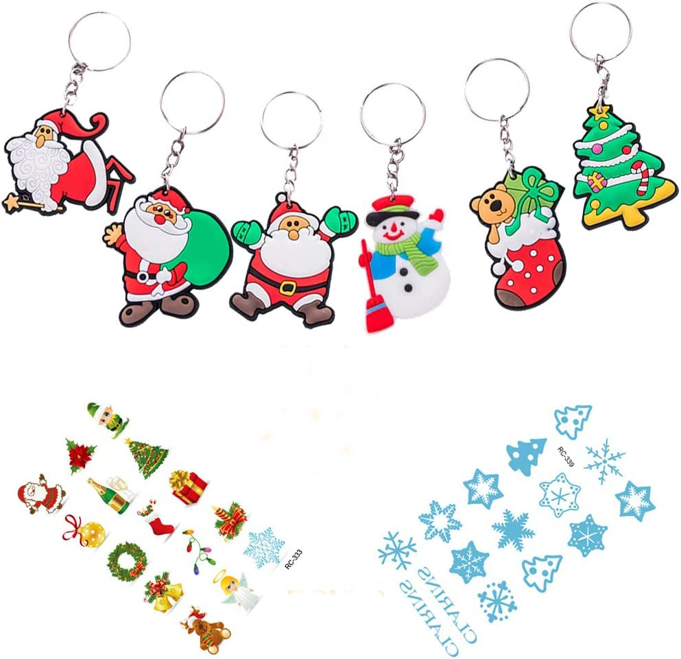 Dropshipping Valentine Bear Plush Rubber 2D Christmas Tree Santa Claus Cute PVC Key Ring Promotion Gift Custom Cartoon Character Keychain