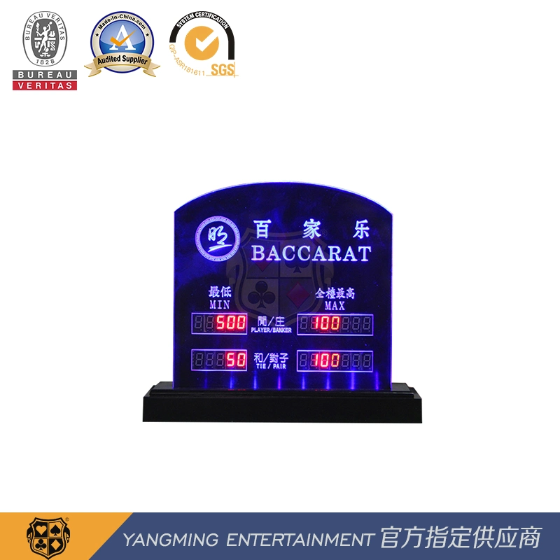 Baccarat Texas Club Juego personalizado Mesa de Acrílico Grabado LED electrónico Límite de apuesta Tarjeta Roja YM-LC02