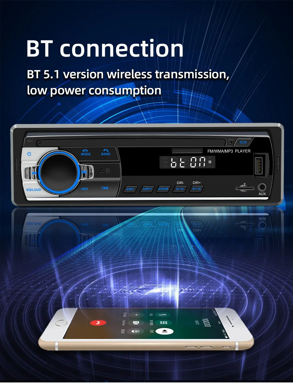 Rádio estéreo para automóvel Leitor de MP3 Bluetooth Tooth Bt dois USC Monitor de carro MP5 exibe o player MP3 do carro