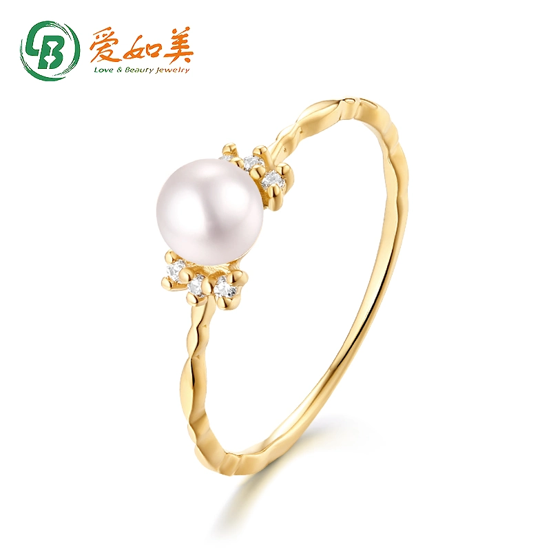 Simple Design Gold Jewellery Finger Rings Fine Gold Pearl Stack Ring