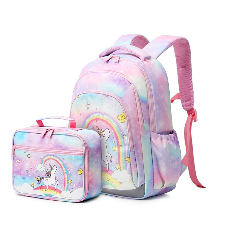 Backpack ODM OEM Wholesale Factory Cartoon Printing Nylon Soft Breathable Multi Zipper Wholesale Girl School Bag Set