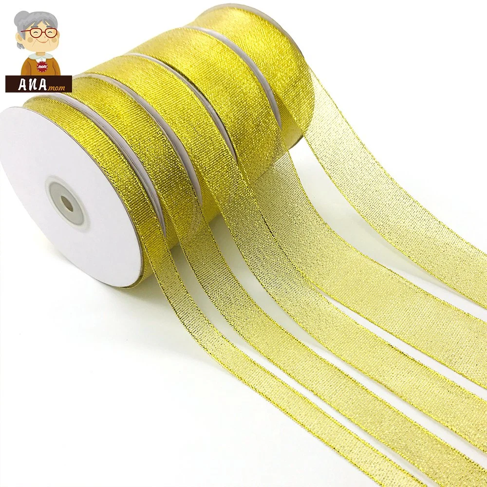 Different Sizes 1.2/1.5/2/2.5/3/4/5cm Width Gold and Silver Solid Colors Christmas Gift Metallic Poly Ribbon for Decoration