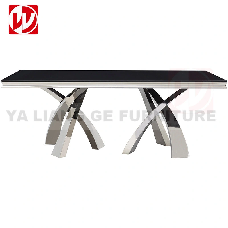 Modern Living Room Furniture Dining Table Sets Black Glass Stainless Steel Home Dining Table
