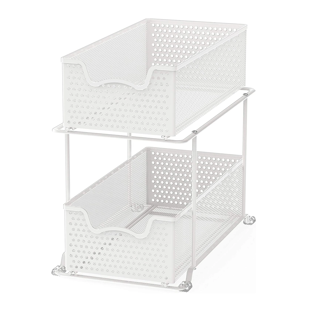 2023 Hot Sale Kitchen Bathroom Laundry Slide-out Metal Mesh 2 Tiers Cabinet Drawer with Shelf