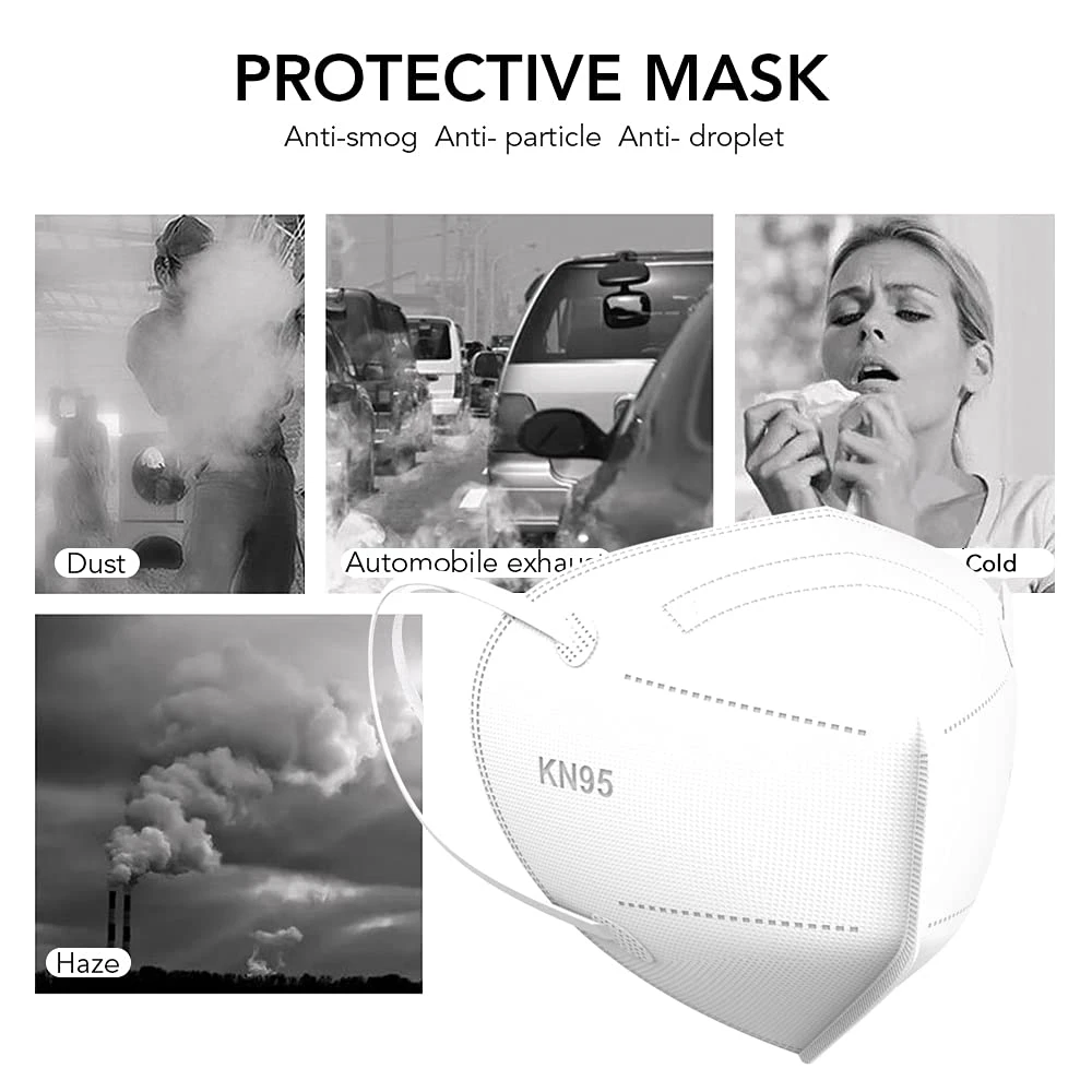 White List FFP2 Respirator Disposable Earloop Black KN95 Mask Colors Anti Dust Filter>95% Comfortable Face Mask