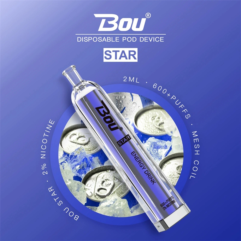 مصنع الصين بالجملة Vape Bou Star 600 Puffs 2 مل e سائل 20 حبة فاب فاب بار محفور عليه الوقت لآلة تحضير النكهة