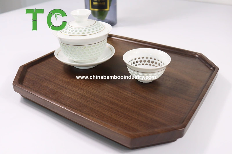 Wholesale Octagonal Wooden Tea Tray Black Walnut Wood Serving Tray Serve Plates Wooden Board Wood Serving Tableware