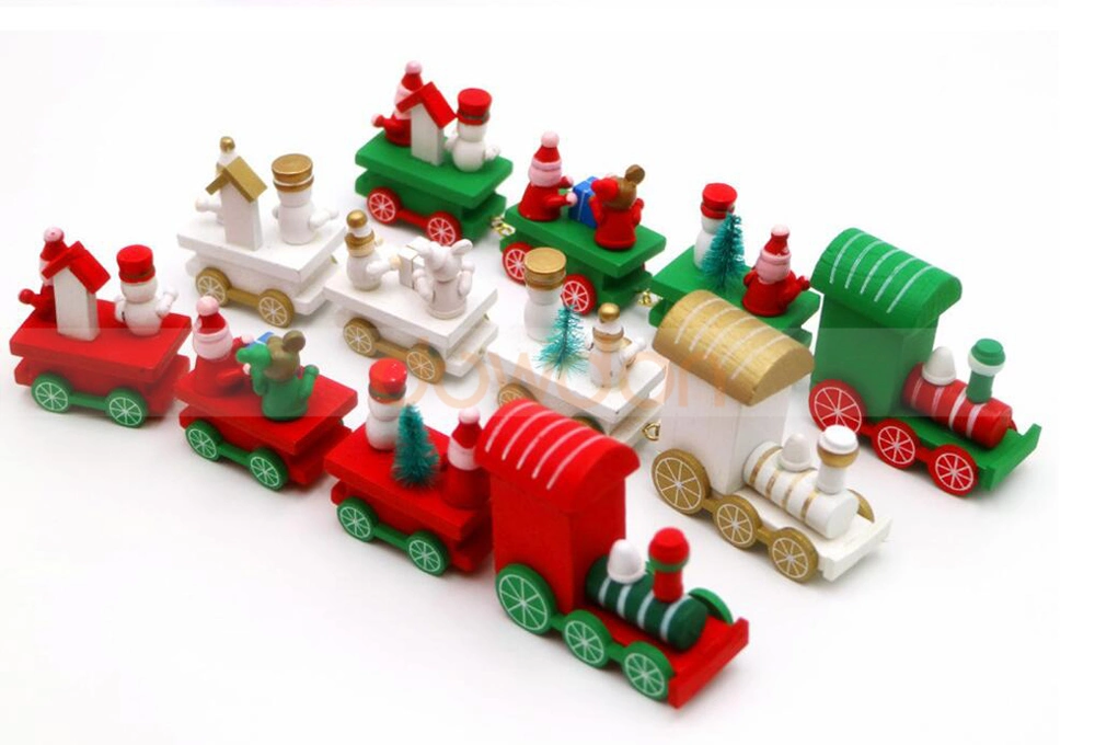 Trem de Natal de madeira brinquedo Xmas Dom Mini Decoração Mesa Dom