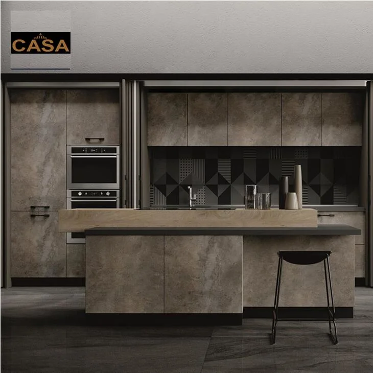 Nueva Moda Madera Laminado moderno Melamina Formica Cocina antigüedad Distressed Armarios de cocina