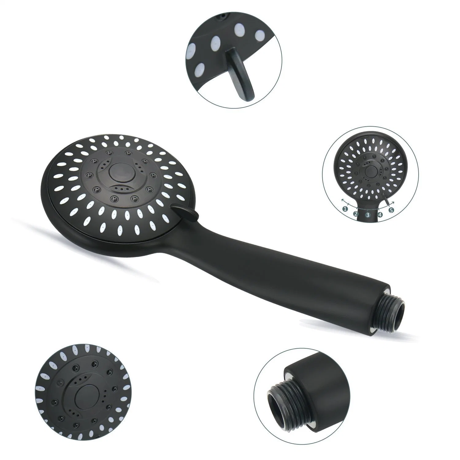 High Pressure Shower Head Water Saving Black 5 Mode Adjustable Shower Stop Water Massage Eco Filter Shower Bathroom Accessories