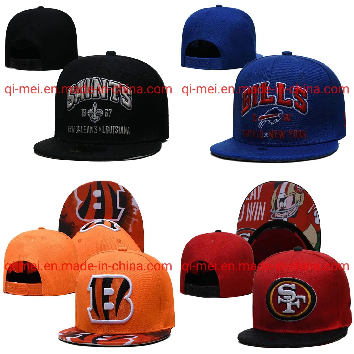 Dropshipping Saints Buccaneers Bills 49ers Official Team Embroidery Football Adjustable Snapback Cap Hat