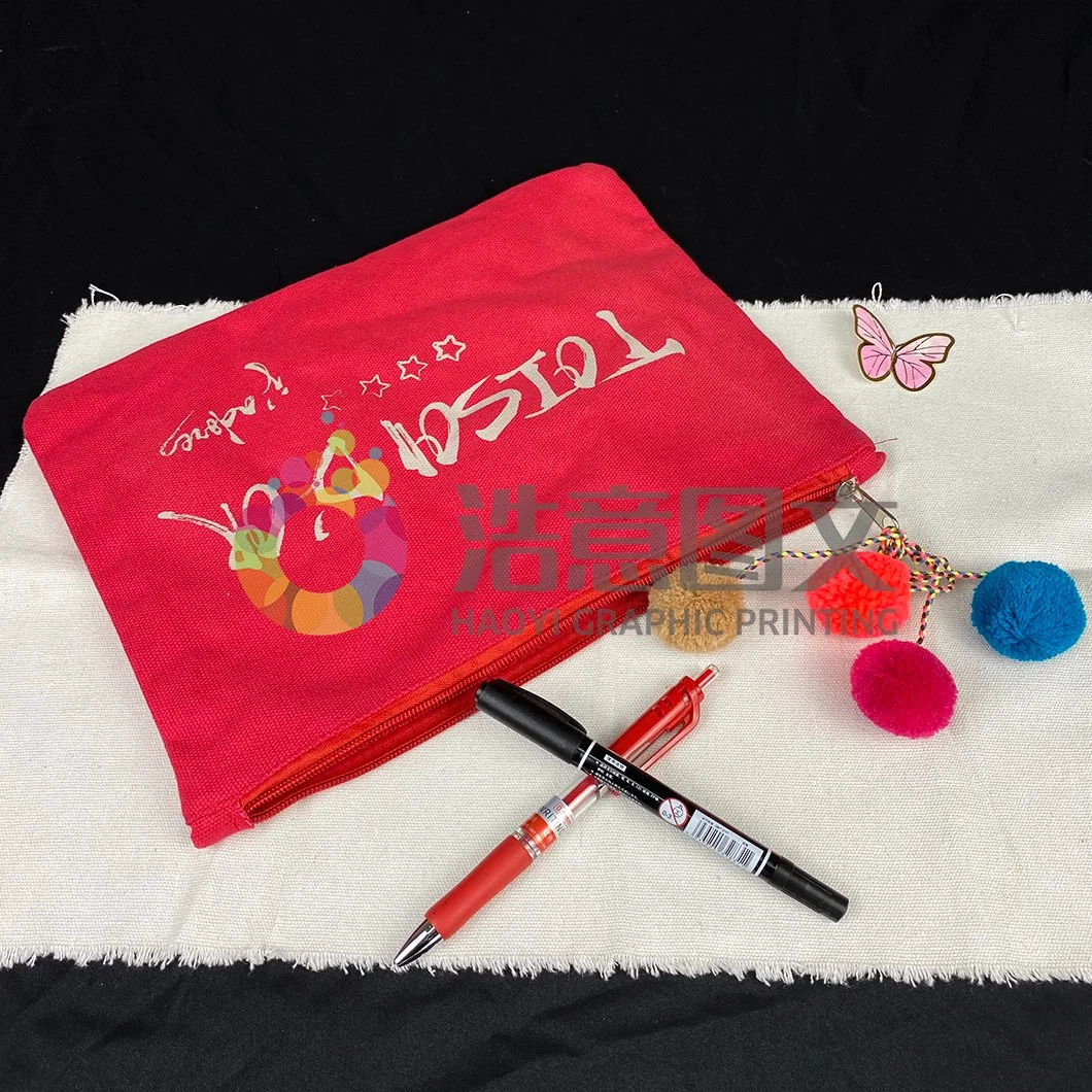 Bolsa de bolígrafo de almacenamiento personalizado con cremallera de lona para Red Creative Bolsas de lápiz