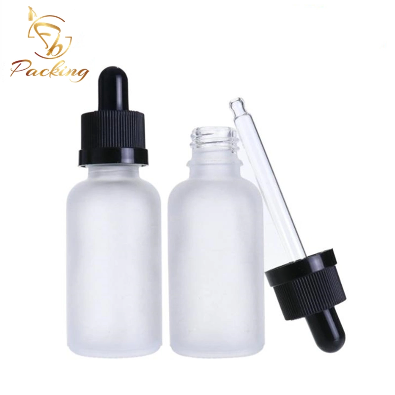 1oz Cosmetic 30ml Glass Frosting Essential Oil Dropper Bottles with Alternative Caps