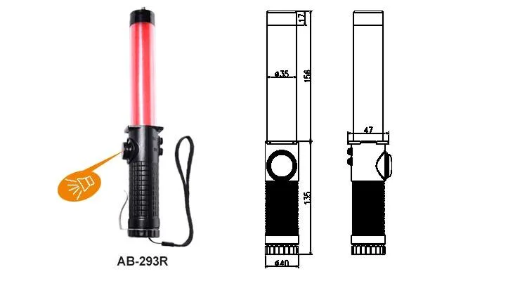 Rubber Handle Magnetic Base Road Safety Police Rechargeable Traffic Baton with Whistle for Sos