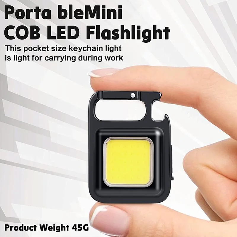 Brightenlux 2023 New Type-C Rechargeable Mini Handy Pocket COB Keychain Work Light Backpack Hanging Torch Light with Bottle Opener