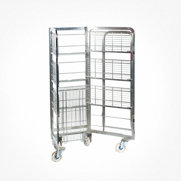 Manufacture Metal Folding Supermarket Wire Roll Container Logistic Pallet Cart