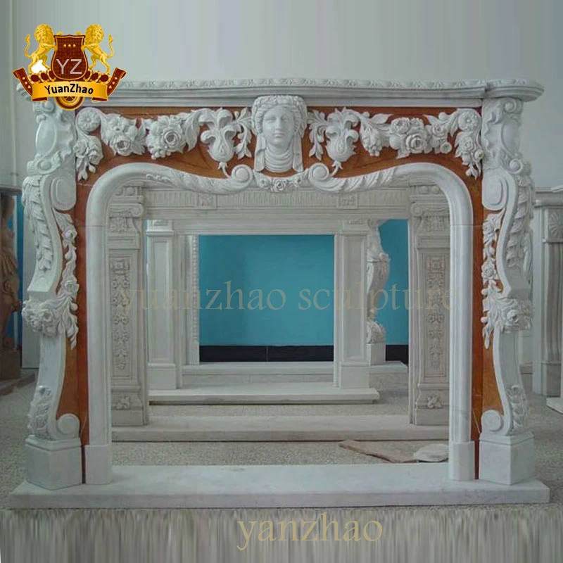 Home Decoration French Style Hand Carving Natural Solid Marble Fireplace Mantel