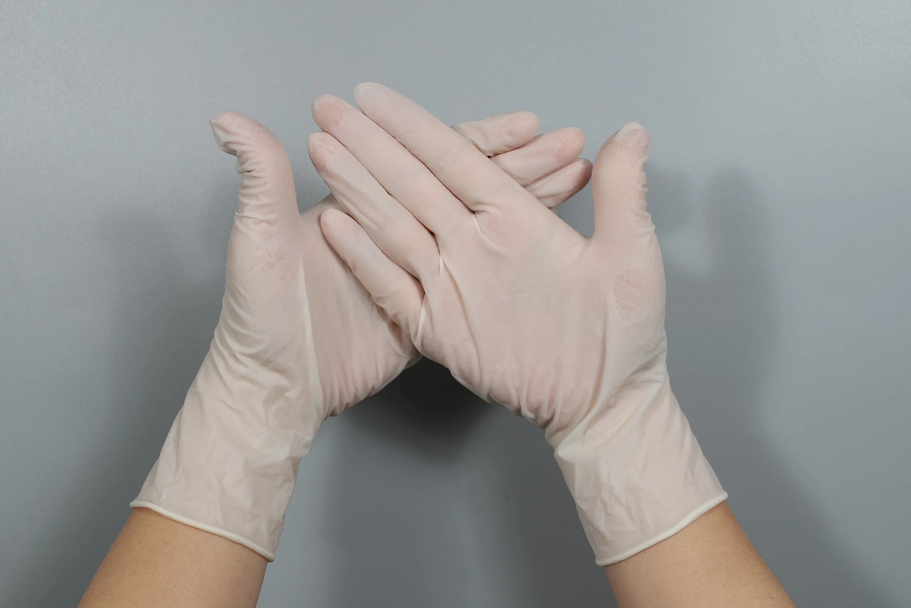 Los guantes de látex sin polvo guantes desechables médicos libre Blanco Natural
