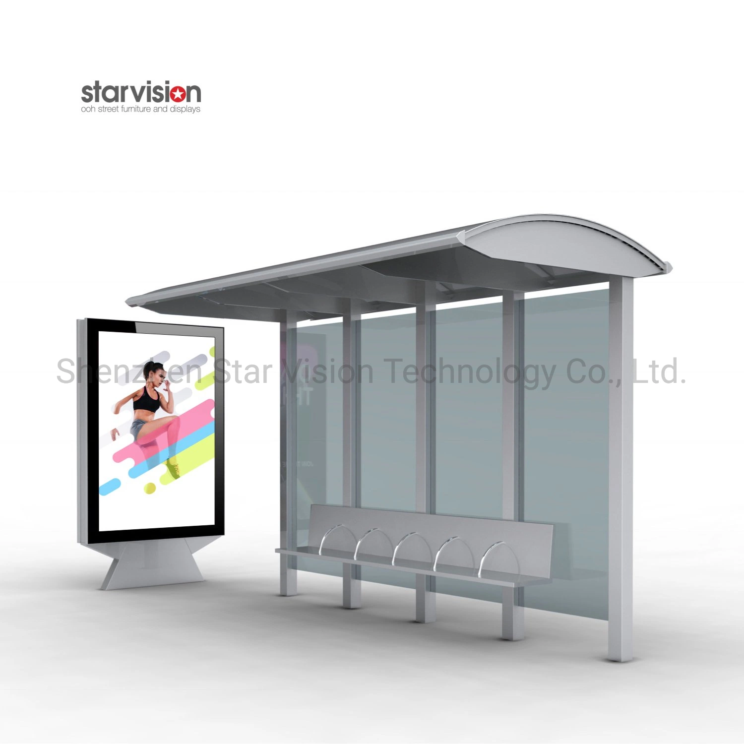 Urban Street Bus Stop with LED Illumination for Commuter