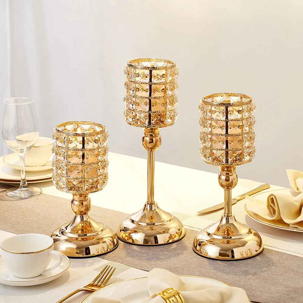 Decoración de boda de casa con portavelas nórdico moderno de metal dorado europeo