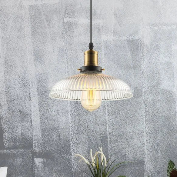 Ceiling Pendant Light Industrial Ribbed Glass Hanging Lamp for Coffee Shop