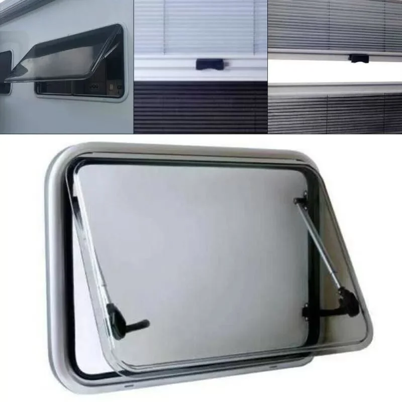 Awning Style Aluminum Profile RV Caravan Camper Window Side Vent Hatch W/ Screen & Blind 600*600mm