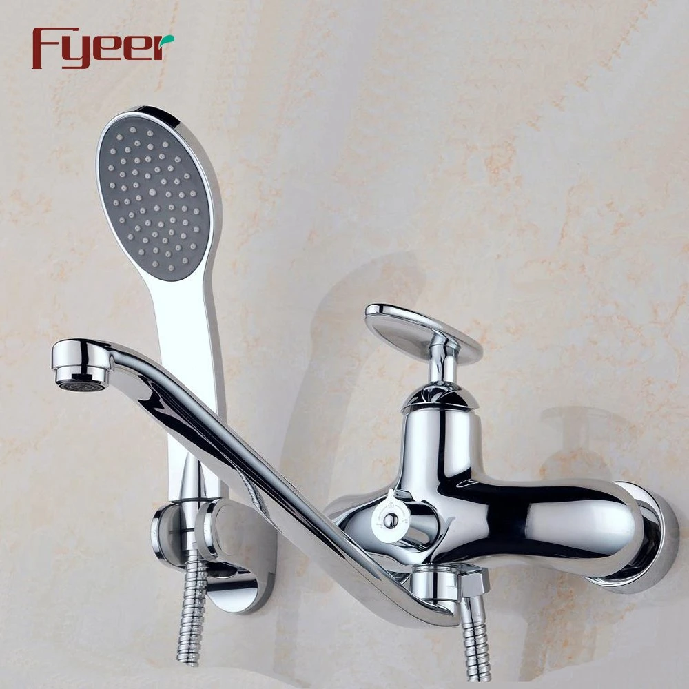 Fyeer Wall Mounted Long Spout Rainfall Bath Shower Mixer