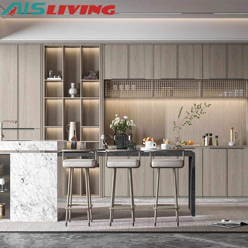 تصميم عصري AIS الفلبين سعر معقول ألومنيوم زجاج Melamine وحدات نمطية خزانة المطبخ الخشبية من الحبوب للبيع