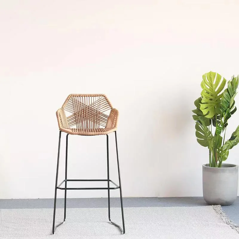 High quality/High cost performance  Rattan Chair High Outdoor Bar Rattan Woven Bar Stool Front Desk Chair Rattan Art High Chair Casual Balcony Furniture